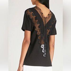 Sandro black tee shirt with lace in front and back